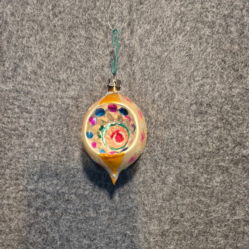 Vintage Christmas Indent Teardrop Mercury Glass Painted Ornament Poland 3.5